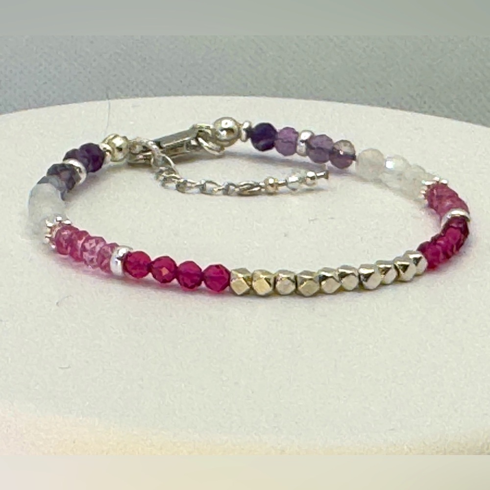 Multi Gemstone Bracelet with Geometrical Sterling Silver focal beads and clasp.